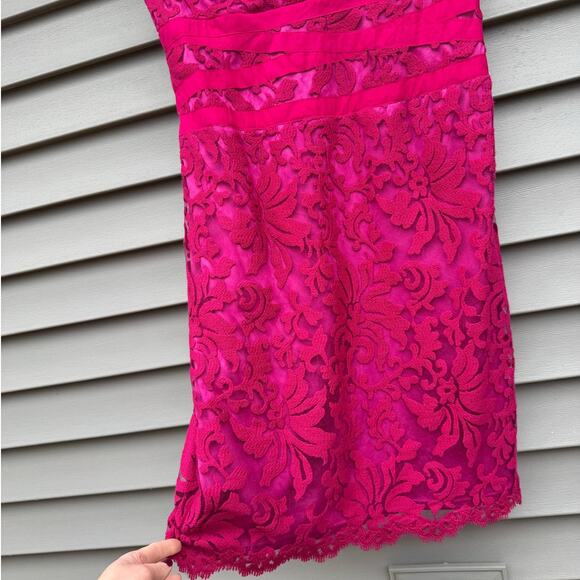 Tadashi Shoji size 14 Pink Embroidered Lace Overlay Knee Length Sheath Dress - Picture 5 of 14